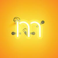 Yellow realistic neon character with wires and console from a fontset, vector illustration