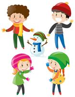 Niños y niñas en ropa de invierno. vector