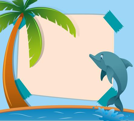 Paper template with dolphin in ocean