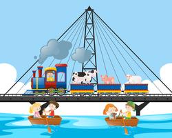 Train ride on the bridge vector