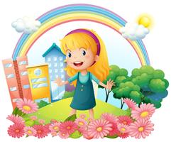 A little girl standing in the garden vector