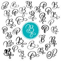 Set of Hand drawn vector calligraphy letter B. Script font. Isolated letters written with ink. Handwritten brush style. Hand lettering for logos packaging design poster. Typographic set on white background