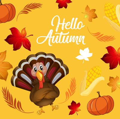 Turkey on autumn card template