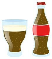 Soda en vaso y botella. vector