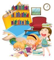 Three girls reading books together vector