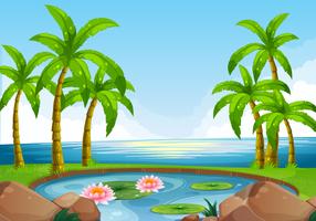 Scene with pond close to the ocean vector