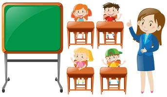 Teacher and students in class vector