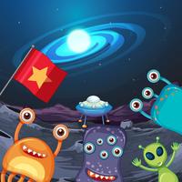 Four aliens on the planet vector