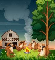 Playful wild animals making a campfire vector