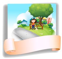 A girl at the bench with her pet at the back of an empty template vector