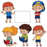 Happy children and white paper vector