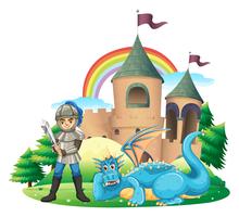 Scene with knight and blue dragon vector