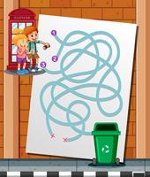 Children find the way to trash bin game vector