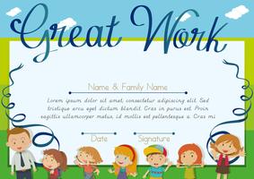 Certificate design with children and teacher background vector
