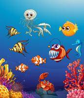Escena con animales marinos bajo el mar. vector