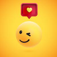Lindo emoticono amarillo 3D de alto nivel con bocadillo y corazón para web, ilustración vectorial vector
