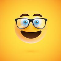 3D yellow emoticon with eyeglasses, vector illustration