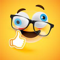 Emoticon with thumbs up, vector illustration