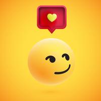 Cute high-detailed yellow 3D emoticon with speech bubble and heart for web, vector illustration