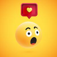 Cute high-detailed yellow 3D emoticon with speech bubble and heart for web, vector illustration