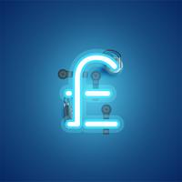 Blue realistic neon character with wires and console from a fontset, vector illustration