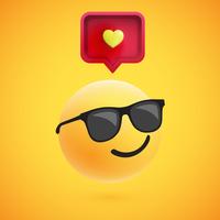 Cute high-detailed yellow 3D emoticon with speech bubble and heart for web, vector illustration