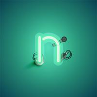 Green realistic neon character with wires and console from a fontset, vector illustration