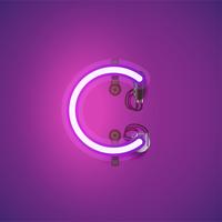 Pink realistic neon character with wires and console from a fontset, vector illustration