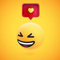 Cute high-detailed yellow 3D emoticon with speech bubble and heart for web, vector illustration