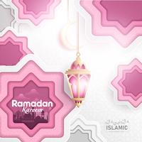 Ramadan Kareem Background arte de papel o estilo de corte de papel con linterna Fanoos, luna creciente y fondo de Mezquita. Para banner de web, tarjeta de felicitación y plantilla de promoción en Ramadan Holidays 2019.