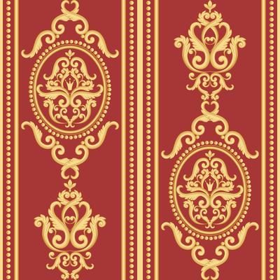 Seamless damask pattern. Gold and red texture