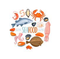 Set of seafod icons in cartoon style, vector. vector