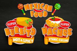 Set od traditional Mexican food emblems, stickers. vector
