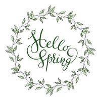 Words Hello Spring with leaves wreath vector