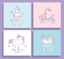 Set of magical unicorns greeting cards.