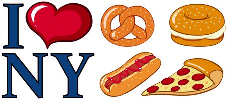 Different food and I love New York sign vector