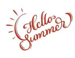 Hello Summer words on white background frame. Calligraphy lettering Vector illustration EPS10