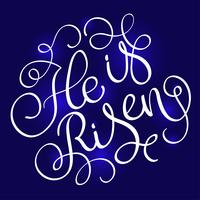 He is Risen text on blue background. Calligraphy lettering Vector illustration EPS10