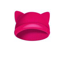 Pink knitted hat with cat ears. vector
