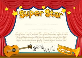 Certificate with musical instrument on stage vector