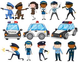 Set of police officers and cars vector