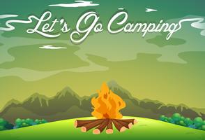 Camping ground with campfire in the field vector