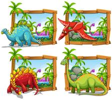 Four scenes of dinosaurs by the lake