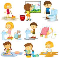 Children doing different chores vector