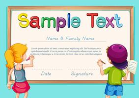 Certificate with boy and girl in background vector