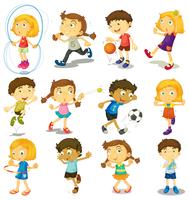 Boy and girl doing many activities vector