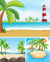 Tres escenas con mar e isla. vector