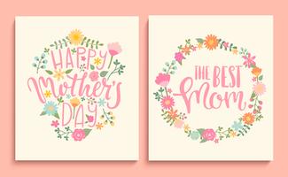 Conjunto de tarjetas del día de la madre feliz. vector