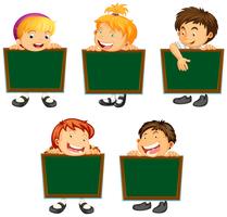 Happy children holding green boards vector