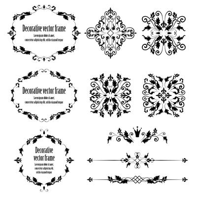 Floral design elements set, ornamental vintage objects